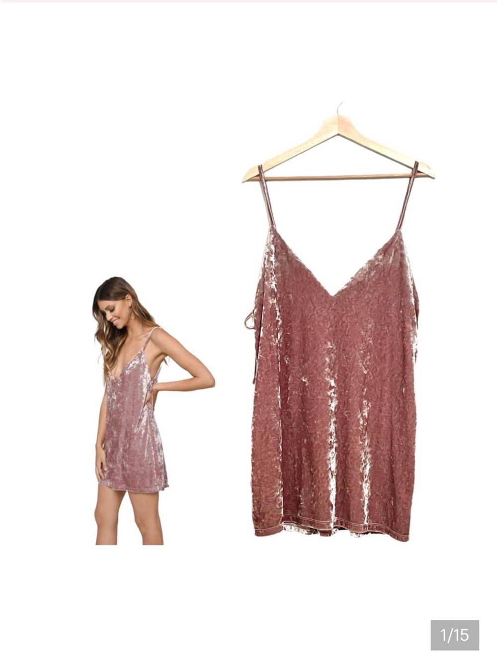 Tobi Crushed Velvet Slip Dress in Dusty Rose